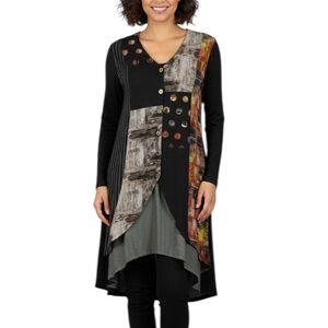 Parsley & Sage Whimsigoth Patchwork Long Sleeve High Low Hem Tunic Top Medium